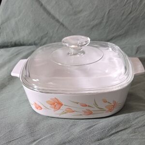 Corning Ware Peach Floral Casserole Dish With Lid